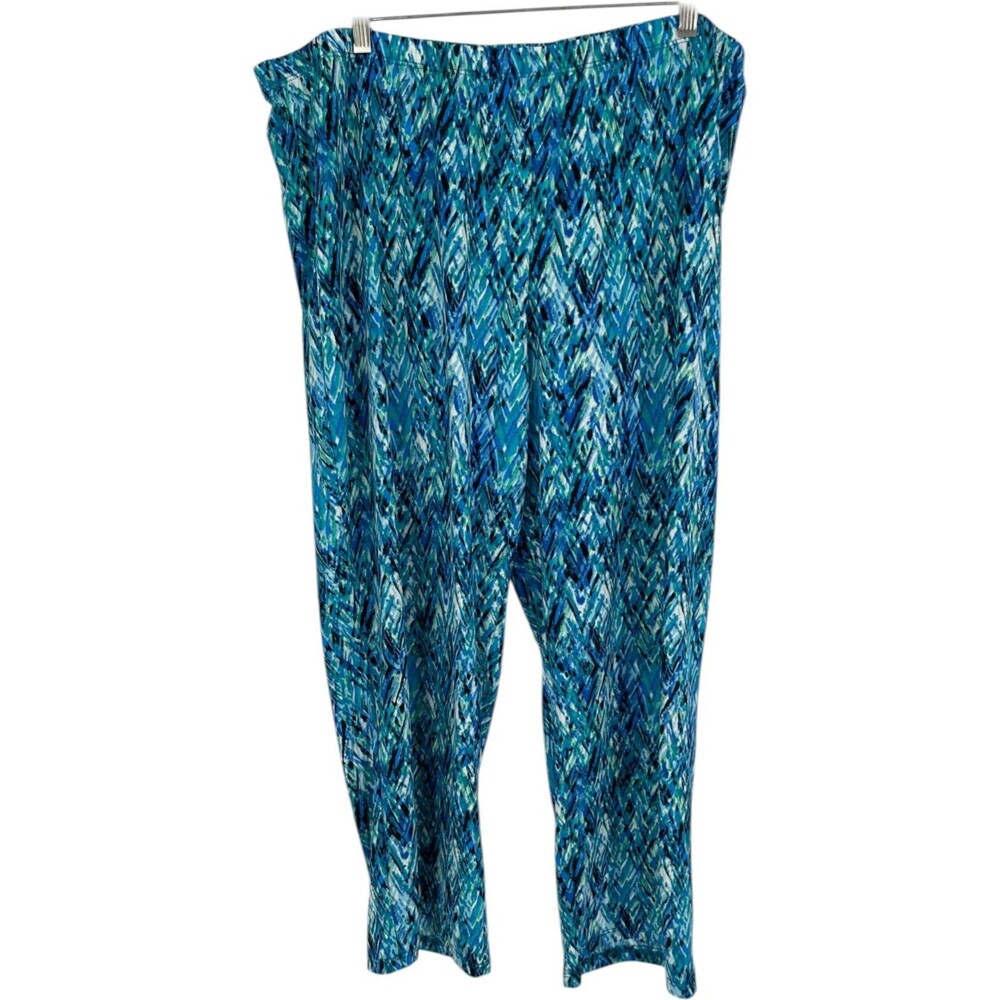 Slinky Brand Pants Women's Size 2X Blue Green Abstract Resortcore